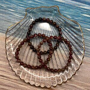 M130 RARE FIND Ruby Red Pink Tourmaline Round Bead Bracelet Stretch Dainty Size